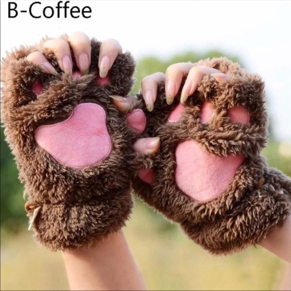 Coffee Plush Hobo Paw Gloves